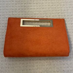 Orange Suede Clutch with Removable Gold Chain Strap